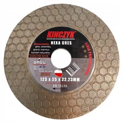 Zdjęcie produktu dla Tarcza diamentowa Kinczyk HEXA-GRES, 125 mm, do cięcia płytek i granitu