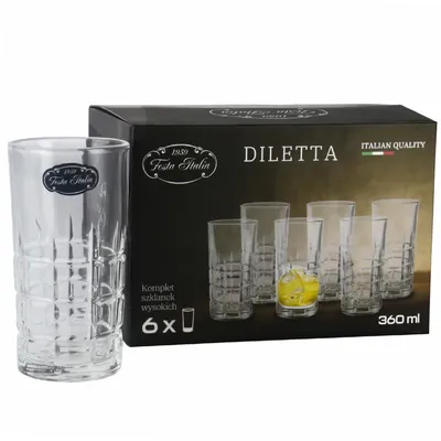 Obrázek produktu pro Sada 6 vysokých sklenic DILETTA 360 ml – Vysoce kvalitní sklenice na vodu a koktejlové sklenice