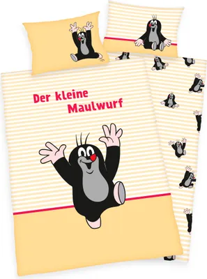 A bedding set featuring the cartoon character 'Der kleine Maulwurf' (The Little Mole).