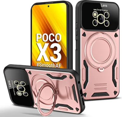 Produktbild von Rüstung Handyhülle für Xiaomi Poco X3 NFC / X3 Pro Dual-Layer Ringhalter Ständer Hülle Roségold