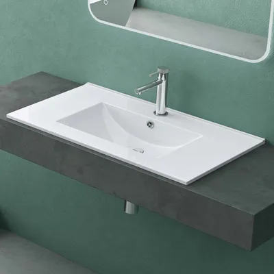 Produktbild von Mai & Mai Waschbecken Einbauwaschbecken Waschtisch Weiß glänzend aus Keramik 81x47x18cm inkl. Nano-Beschichtung Rechteckig Brüssel912
