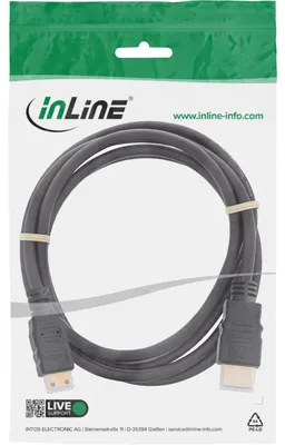 Produktbild von InLine High Speed HDMI Mini Kabel, Stecker A auf C, verg. Kont., schwarz, 1m, 1 m, HDMI Typ A (Standard), HDMI Type C (Mini), 10,2 Gbit/s, Schwarz