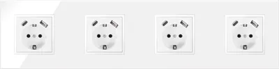 Produktbild von 4-fach Steckdose + USB-A/C Weiß Komplett mit Glasrahmen Schuko 230V QUADRA