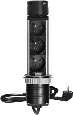 Obrázek produktu pro Výsuvná lišta ORNO OR-GM-9027, 3 zásuvky + 2 USB (A+C), 1,8m, pr.6cm