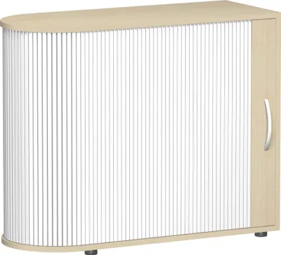 Produktbild von Geramöbel Querrollladenschrank abgerundet mit Standfüßen, nicht abschließbar, ohne Sichtrückwand, mehrere Stellmöglichkeiten, 1000x400x830, Silber/Ahorn, S-382101-SA