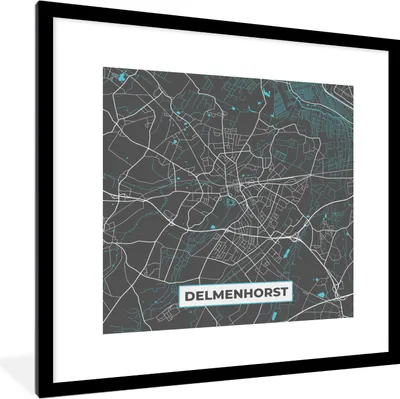 Produktbild von MuchoWow® Gerahmtes Poster Karte - Stadtplan - Delmenhorst - Deutschland - Blau 40x40 cm - Poster mit Schwarzem Bilderrahmen Wandposter Rahmen Foto Bilder - Poster - Plakat im Rahmen