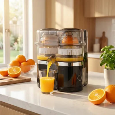 Produktbild von Kabelloser Akku Doppel-Entsafter 120W: Mobile USB-C Saftpresse & Zitruspresse | Effizient & Kompakt für frische Säfte & Smoothies To Go