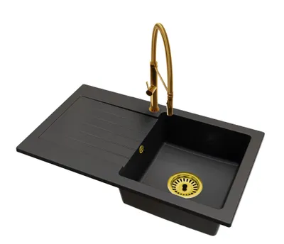 Produktbild von Küchenspüle 1 Becken LEON Siphon Gold Armatur FULL Gold