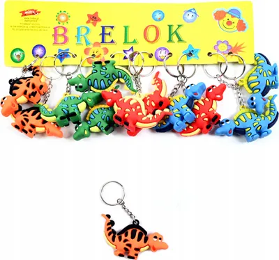 Produktbild von Bunter Dino Schlüsselanhänger 12er Set - Idealer Taschenanhänger für Kinder & Schlüsselbund