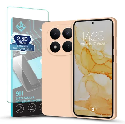 Produktbild von Hülle für Xiaomi Redmi Note 15 Pro 5G mit 9H Displayglas Displayschutz Case Cover Bumper Smartphone Softgrip Schutzhülle Farbe: Rosa