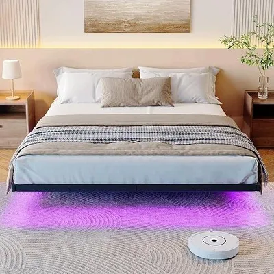Zdjęcie produktu dla Łóżko 140X200 cm metalowe LED stacja ładująca USB nowoczesne