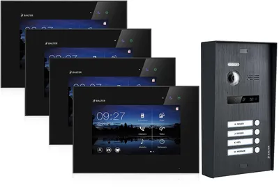 Produktbild von Aufputz Videosprechanlage BALTER EVO 2-Draht BUS für 4-Familienhaus mit 4x7" Monitoren Schwarz Schwarz