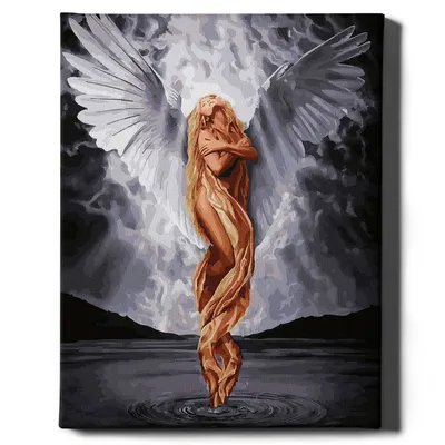 Immagine prodotto di Oh Art! - Set per dipingere con i numeri - 40x50cm, con cornice in legno e pennelli "Beautiful angel" fai da te