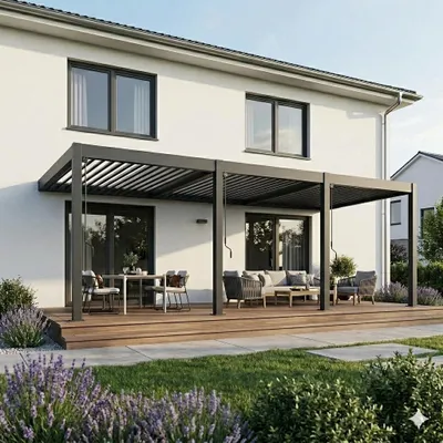 Produktbild von Weide Classic Wand-Pergola Aluminium 3x9m mit Lamellendach anthrazitㅤ