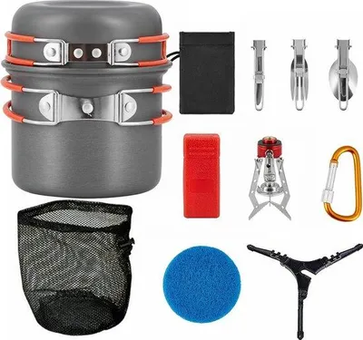 Image de Set de cuisine en aluminium pour 2 personnes, comprenant une casserole, un saladier et une poêle, léger et pliable, idéal pour le camping, la randonnée et le trekking.