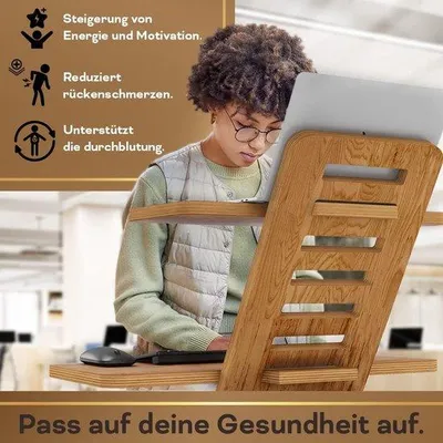 Productafbeelding van Bureau voor kantoor gebruik, gemaakt van eikenhout, met verstelbare hoogte, in bruin.