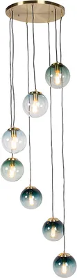 Produktbild von QAZQA - Art Deco Art Deco Hängelampe I Pendellampe I Pendelleuchte Messing 7-Licht - Pallon I Wohnzimmer I Schlafzimmer - Glas Kugel I Kugelförmig I Länglich - LED geeignet E27