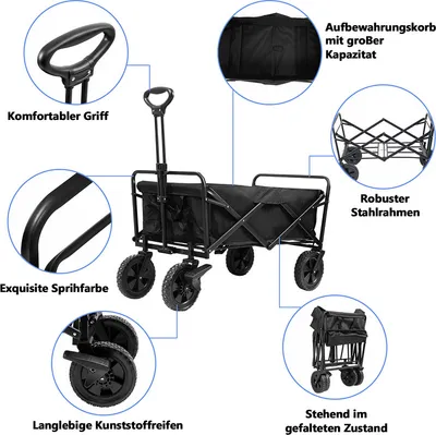 Carrello pieghevole con ruote, capacità 150 kg