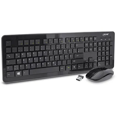 Produktbild von InLine Design Desktop, Tast.-Maus Set, USB 2,4GHz, max. 1600dpi, schwarz, Volle Größe (100%), Kabellos, RF Wireless, QWERTZ, Schwarz, Maus enthalten