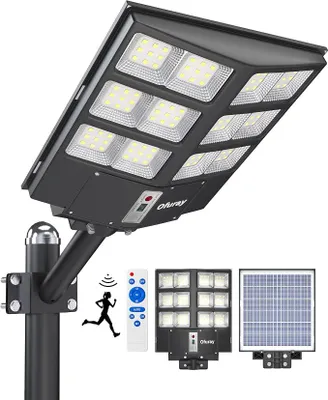Produktbild von Solar Straßenlaterne für Außen, 200000LM Solarlampen für Außen mit Bewegungsmelder, 6500K Solarleuchten Dämmerung bis zum Morgengrauen, IP67 Wasserdichte Wegeleuchte für Parkplatz, Hof
