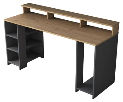 Produktbild von Sedico - Schreibtisch, 160x55x90h cm Eiche, Braun, 6 Regale