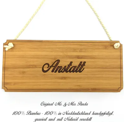 Produktbild von Mr. & Mrs. Panda Schild Anstalt - Geschenk, Graviert, Wegweiser, Eingangsschild, Geschenkidee, Türschild, Shabby, Landhaus, Holz