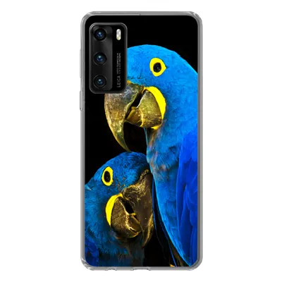 Produktbild von MuchoWow® Handyhülle Schutzhülle Hülle für Huawei P40 Papagei - Vogel - Federn - Blau Silikon Softcase Handy Hülle - Handytasche