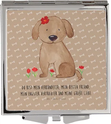 Produktbild von Mr. & Mrs. Panda Handspiegel Hund Dame - Hundeglück - Geschenk, Verliebt, Liebe, Hunde, Klappbarer Spiegel, Schminkspiegel, Lieb, Kosmetikspiegel, Sprüche, Klappspiegel