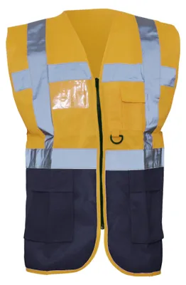Productafbeelding van Yoko Hi-Vis Premium veiligheidsvest voor heren, model FK1069 (XL) (Oranje/Marineblauw)