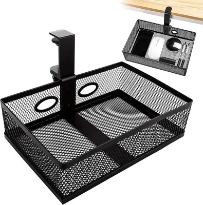 Produktbild von PolkaHome® 360° Untertisch-Schublade, Organizer, Stifteablage, 25x17x7,5 cm, Drehbarer Schreibtisch-Organizer mit 2 Kabeldurchführungen,