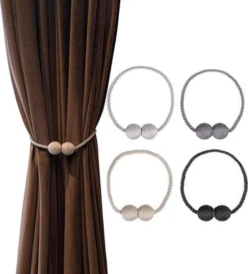 Immagine prodotto di Uniqoos® Set di 2 fermagli magnetici per tende – fermagli di alta qualità con decorazione a sfera, colore grigio, lunghezza del cordino 48–50 cm, diametro 5 cm