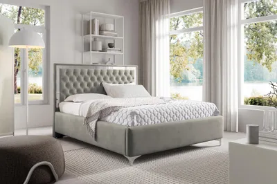 Produktbild von MEBLINI Arona Silver Polsterbett 180x200 mit Stauraum - Lattenrost und Bettkasten - Kopfteil Bett mit Stauraum - Doppelbett - Stauraumbett -  Betten - 180x200 - Grau Samt ohne Matratze