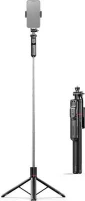 Produktbild von Ausziehbares Selfie-Stick-Stativ mit Fernauslöser, 67 Zoll, verstellbarer Telefonständer für Vlogging, Live-Streaming, Gruppenfotos, abnehmbarer Clip-Griff, Schwarz