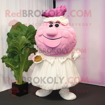 Produktbild von Rosakohl REDBROKOLY Maskottchen kostüm gekleidet in ein Hochzeitskleid und Manschettenknöpfe