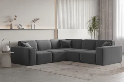 Produktbild von Ecksofa Designersofa CELES PREMIUM Stoff Opera Velvet Dunkelgrau Seite Universal