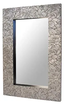 Wandspiegel silberfarben mit Blumenmotiv 75x95 cm