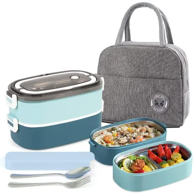 Produktbild von Lunchbox für Erwachsene, Lebensmittelbox mit Fächern, Kinder-Lunchbox mit 3 Fächern, tragbare, auslaufsichere Lunchbox, mikrowellengeeignete Bento-Box für Arbeit, Schule, Picknicks und Reisen.