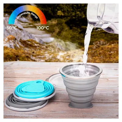 Produktbild von Faltbecher aus Silikon mit Deckel Wiederverwendbarer Klappbecher für Outdoor-Aktivitäten