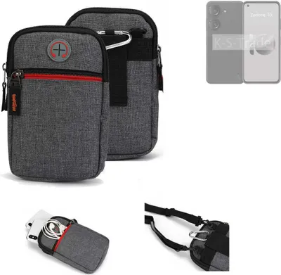 Produktbild von K-S-Trade Holster Gürteltasche kompatibel mit Asus Zenfone 10 Handy Tasche Schutz Hülle grau Zusatzfächer 1x