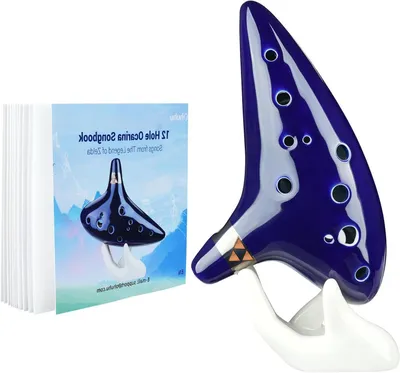 Immagine prodotto di Ocarina a 12 fori - Flauto in Vetroceramica - Strumento musicale - Simbolo del Trifoglio di Zelda - 340 grammi - Blu
