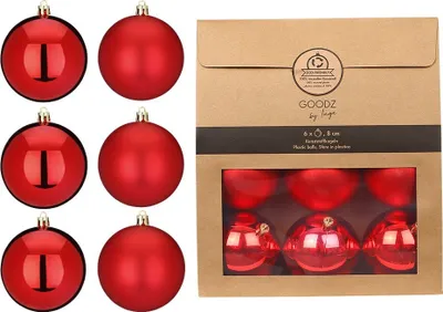 Produktbild von Weihnachtskugeln Rot | Ø 8 cm | 6 Stück | Kunststoff bruchsicher | Glänzend & matt