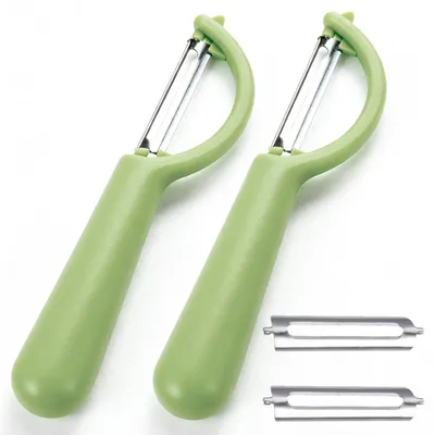 Produktbild von Schäler-Set aus Edelstahl - 2er Set mit 2 Ersatzklingen - Multifunktional für Obst und Gemüse - Silberfarben