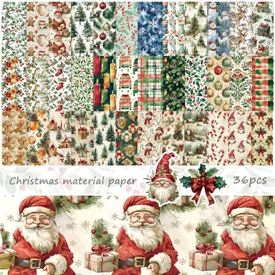 Zdjęcie produktu dla 36 arkuszy papieru świątecznego do scrapbookingu, format 15 x 15 cm, z motywami świątecznymi do rękodzieła