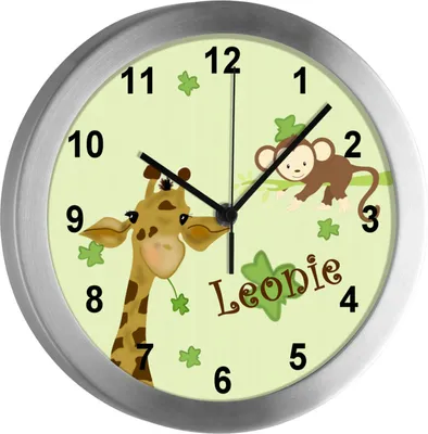 Produktbild von Kinderzimmer Funkwanduhr, Funkuhr Wanduhr Kinder, Giraffe-Affe 25 cm