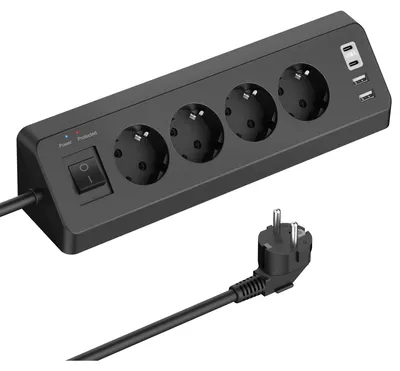 Productafbeelding van Hoekstopcontact met 2 USB en 2 Type-C, 4-voudig meervoudig stopcontact