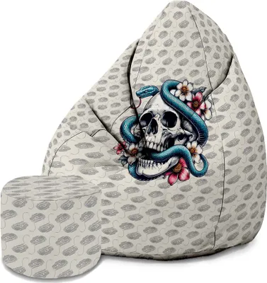 Produktbild von Dreamroots Bean Bag 80x80x120cm Sitzsack mit Lehne und Hocker und Bezug Sitzkissen Boden Chill Sack Bubibag Sitzsack  Snake Skull Flower