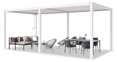 Image de PRIMEYARD Pergola 3x6 m poteaux en aluminium blancs avec lames orientables en acier pavillon