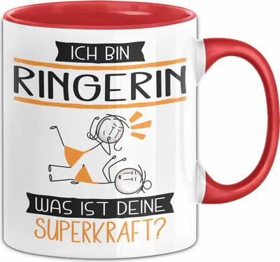 Produktbild von Ringerin Geschenk Tasse Ich Bin Ringerin Was Ist Deine Superkraft Geschenkidee Lustig Geburtstag Weihnachten (Rot)