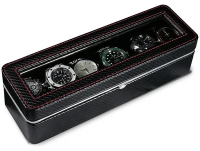 Imagen del producto de Caja de cuero con 6 compartimentos para guardar relojes