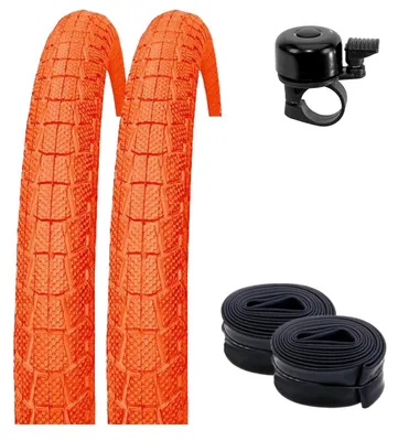 Obrázek produktu pro 2x pláště Kenda K-907 Krackpot pro BMX kola, rozměr 20 x 1,95 (50-406), barva: oranžová + 2x odpovídající duše DV, včetně zvonku na kolo